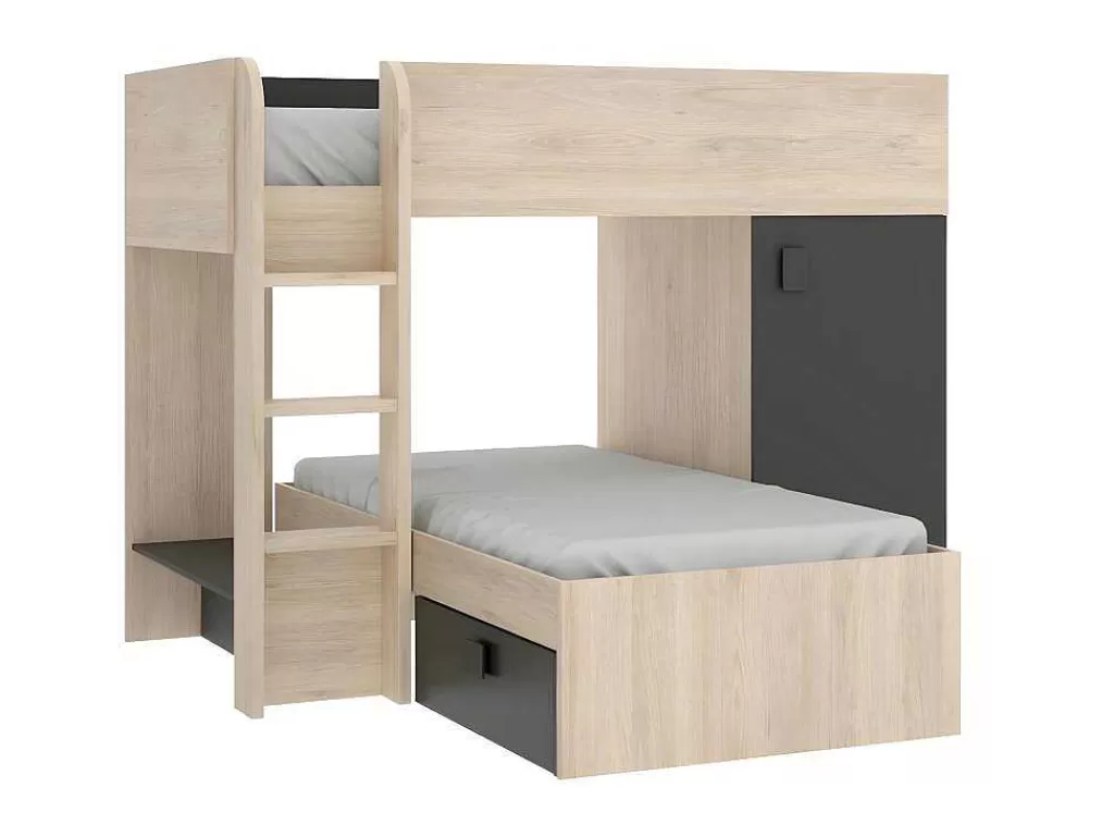 Beliche*Vente-unique Beliche Reversivel De 2 X 90 X 190 Cm Com Espacos De Arrumação Integrados Cor Carvalho E Antracite - Ricardo