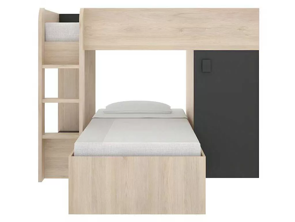 Beliche*Vente-unique Beliche Reversivel De 2 X 90 X 190 Cm Com Espacos De Arrumação Integrados Cor Carvalho E Antracite - Ricardo