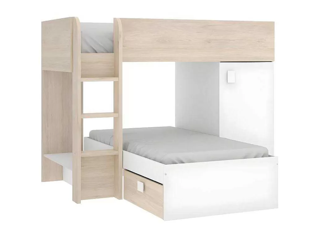 Cama De Criança*Vente-unique Beliche Reversivel De 2 X 90 X 190 Cm Com Espacos De Arrumação Integrados Cor Carvalho E Branco - Ricardo