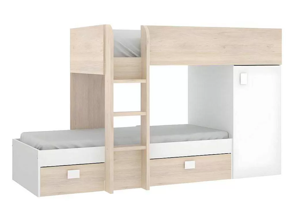 Cama De Criança*Vente-unique Beliche Reversivel De 2 X 90 X 190 Cm Com Espacos De Arrumação Integrados Cor Carvalho E Branco - Ricardo