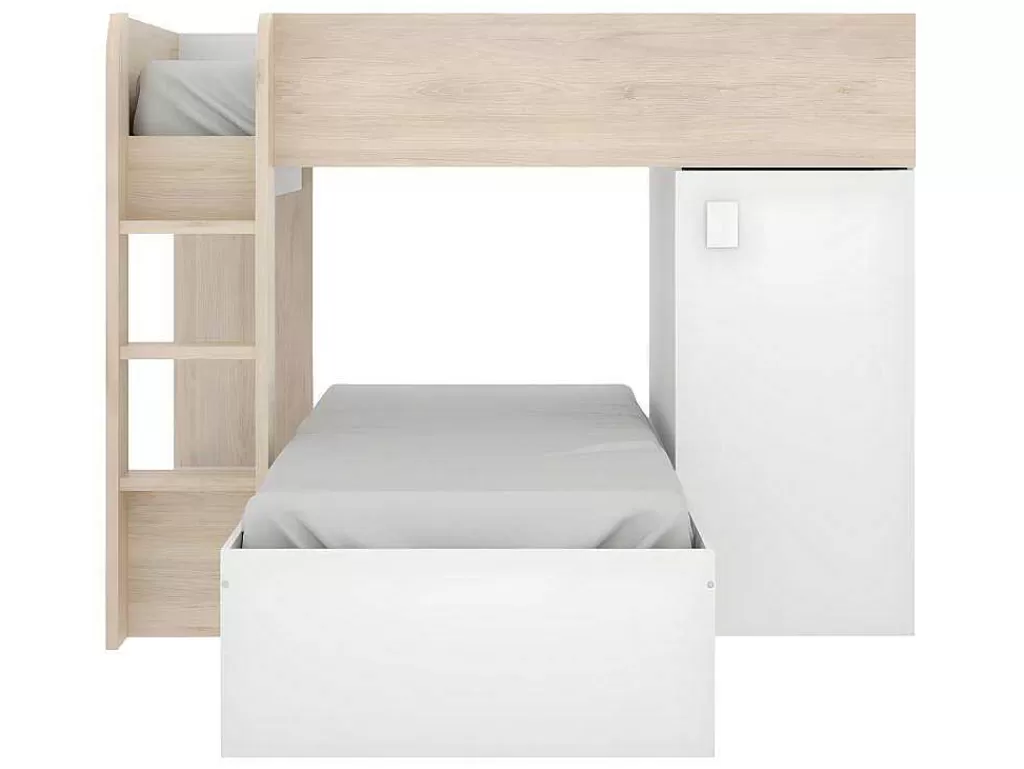 Cama De Criança*Vente-unique Beliche Reversivel De 2 X 90 X 190 Cm Com Espacos De Arrumação Integrados Cor Carvalho E Branco - Ricardo