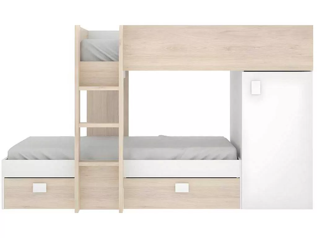 Cama De Criança*Vente-unique Beliche Reversivel De 2 X 90 X 190 Cm Com Espacos De Arrumação Integrados Cor Carvalho E Branco - Ricardo