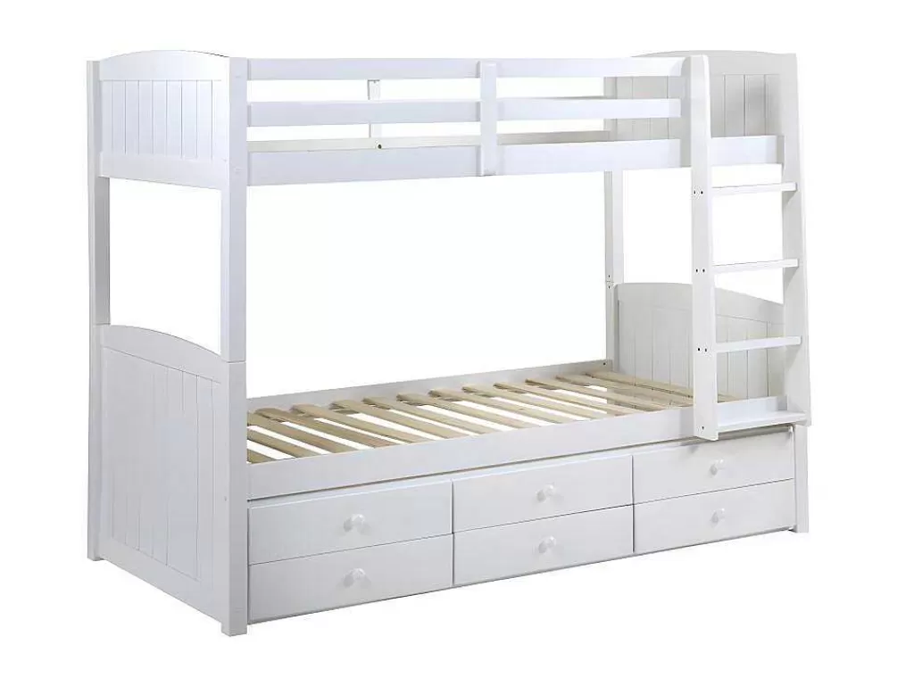 Beliche*Vente-unique Beliche Separavel De 2 X 90 X 190 Cm Com Espacos De Arrumação Em Pinho Branco + Colchão - Anchise Ii