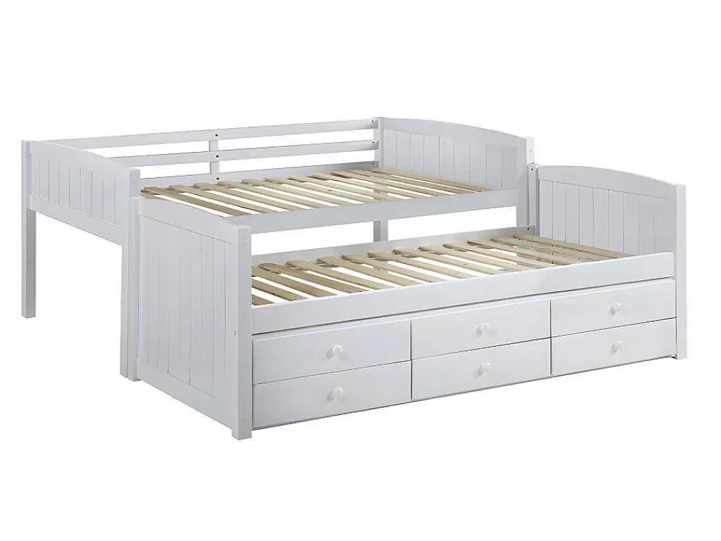 Beliche*Vente-unique Beliche Separavel De 2 X 90 X 190 Cm Com Espacos De Arrumação Em Pinho Branco + Colchão - Anchise Ii