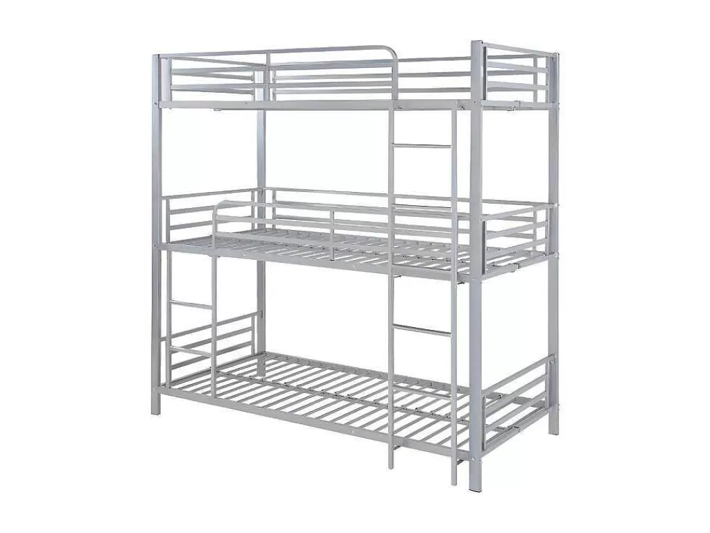Cama De Criança*Vente-unique Beliche Triplo De 3 X 90 X 190 Cm Em Metal Cor Prateado - Elouan Iii