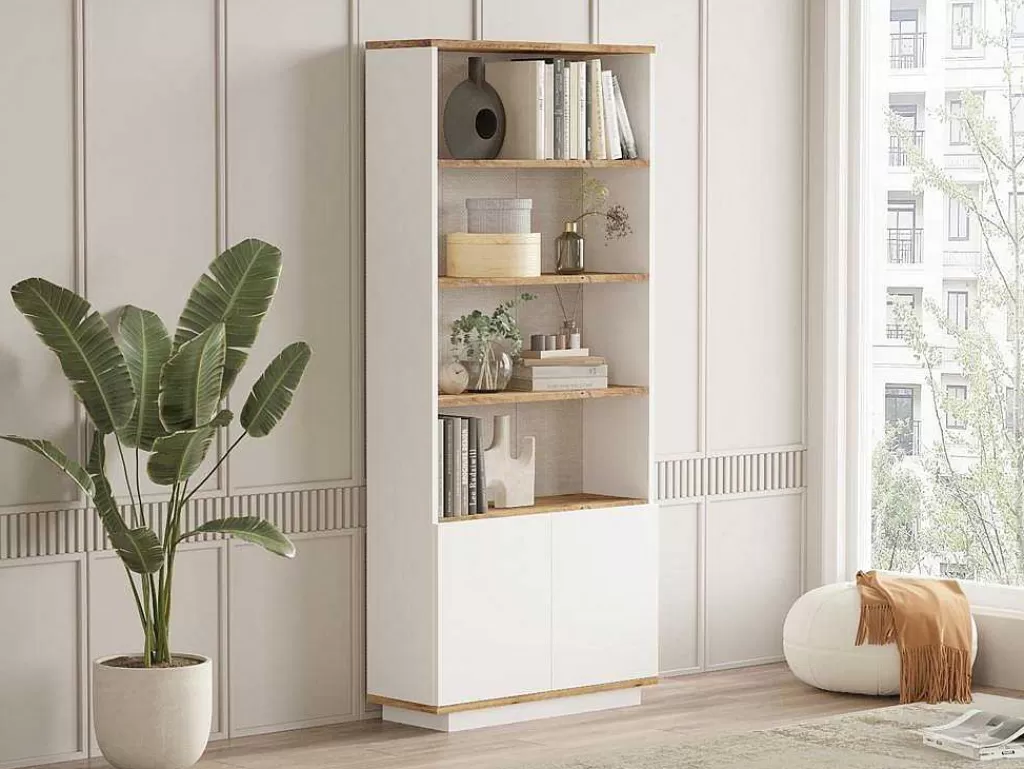 Biblioteca, Vitrina, Estante*Vente-unique Biblioteca Com 2 Portas E 4 Nichos Natural Claro E Branco - Lotula
