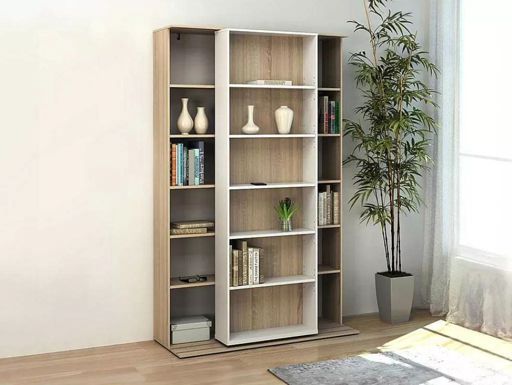 Biblioteca, Vitrina, Estante*Vente-unique Biblioteca De Correr Com 18 Nichos Cor Branco E Carvalho - Prali