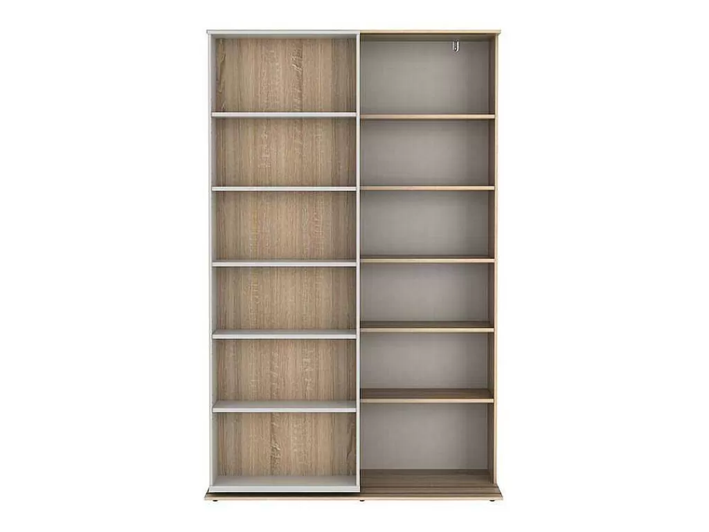 Biblioteca, Vitrina, Estante*Vente-unique Biblioteca De Correr Com 18 Nichos Cor Branco E Carvalho - Prali