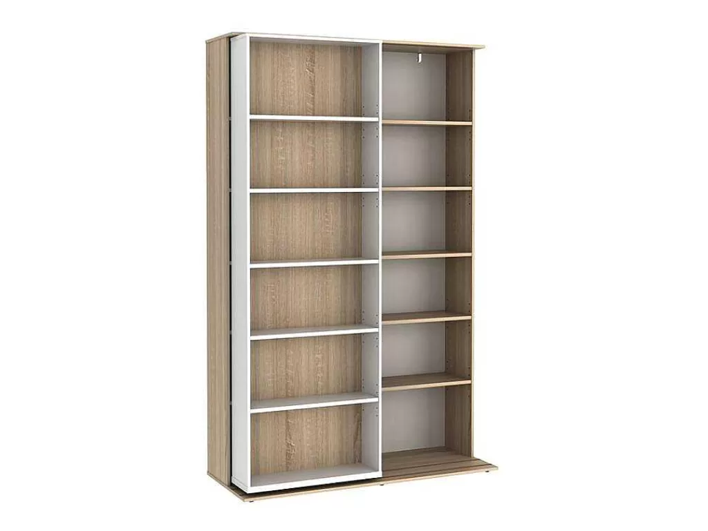 Biblioteca, Vitrina, Estante*Vente-unique Biblioteca De Correr Com 18 Nichos Cor Branco E Carvalho - Prali