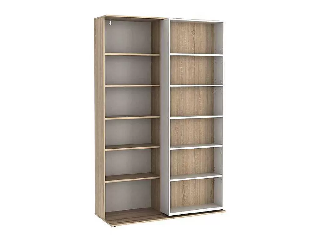 Biblioteca, Vitrina, Estante*Vente-unique Biblioteca De Correr Com 18 Nichos Cor Branco E Carvalho - Prali