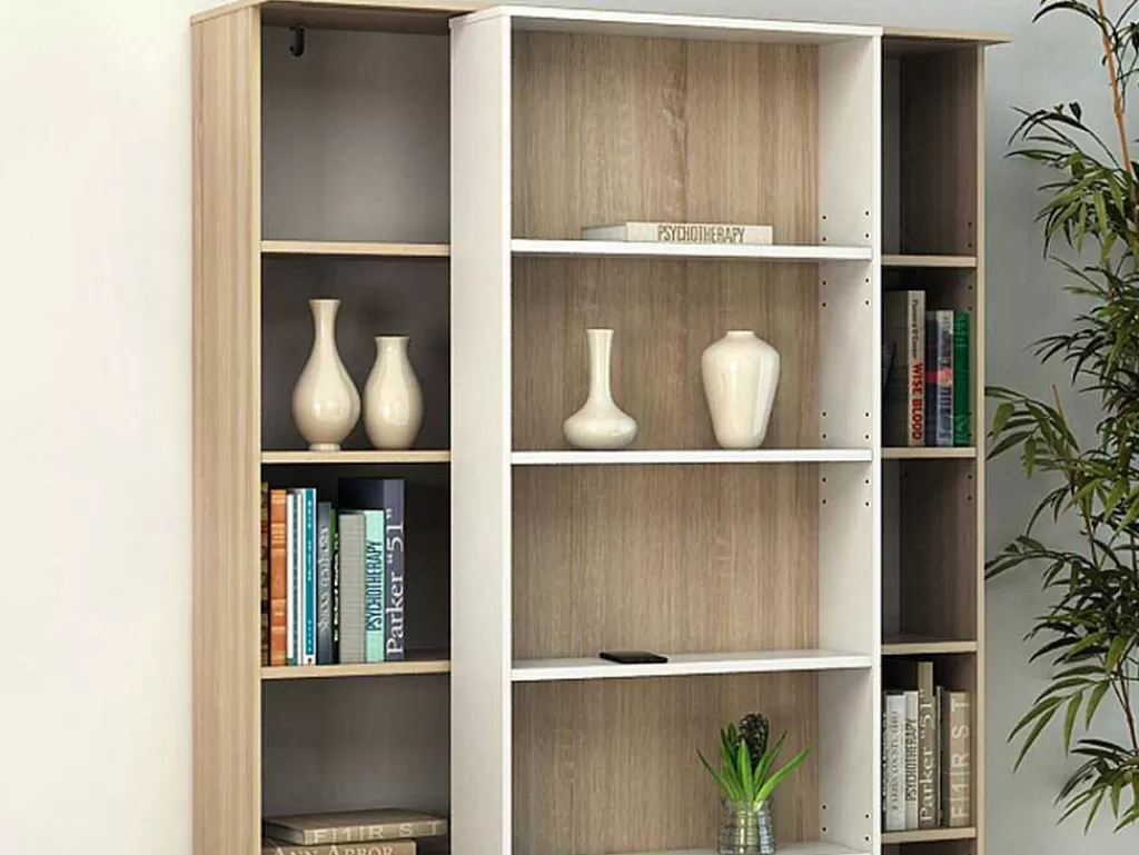 Biblioteca, Vitrina, Estante*Vente-unique Biblioteca De Correr Com 18 Nichos Cor Branco E Carvalho - Prali