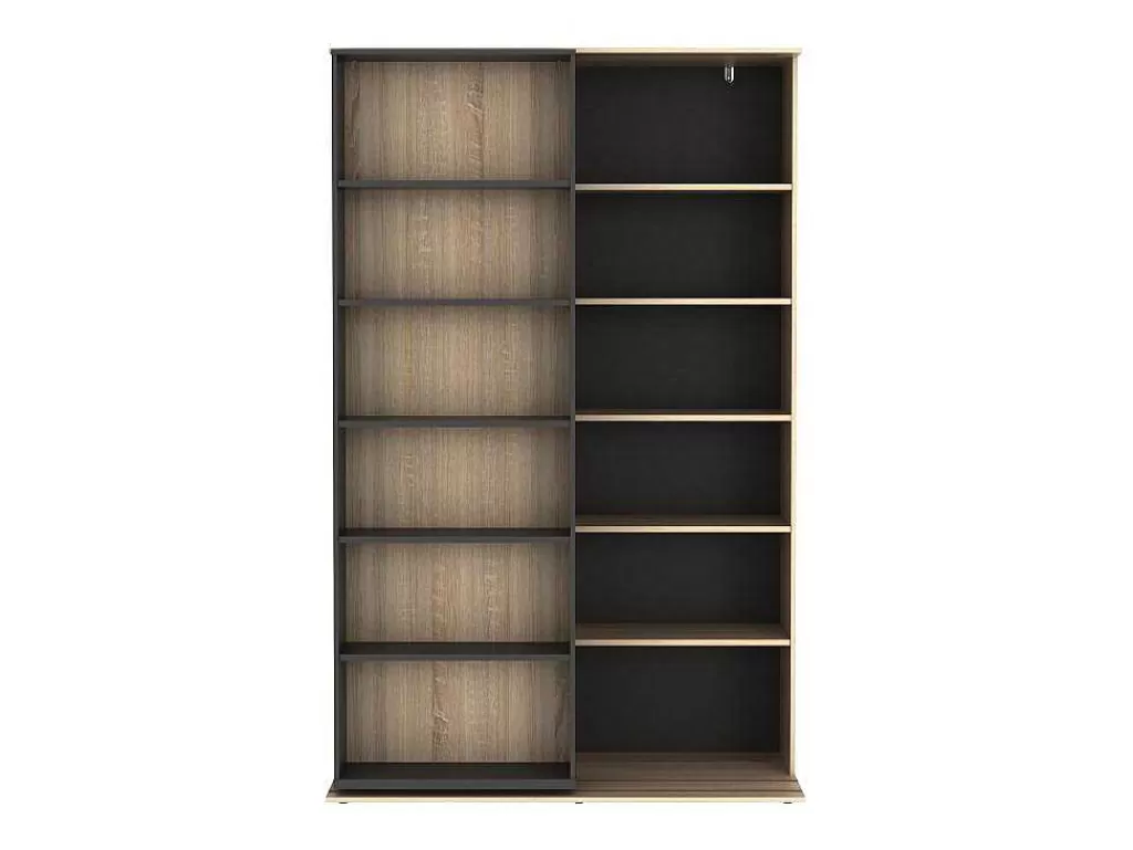 Biblioteca, Vitrina, Estante*Vente-unique Biblioteca De Correr Com 18 Nichos Natural E Antracite - Prali