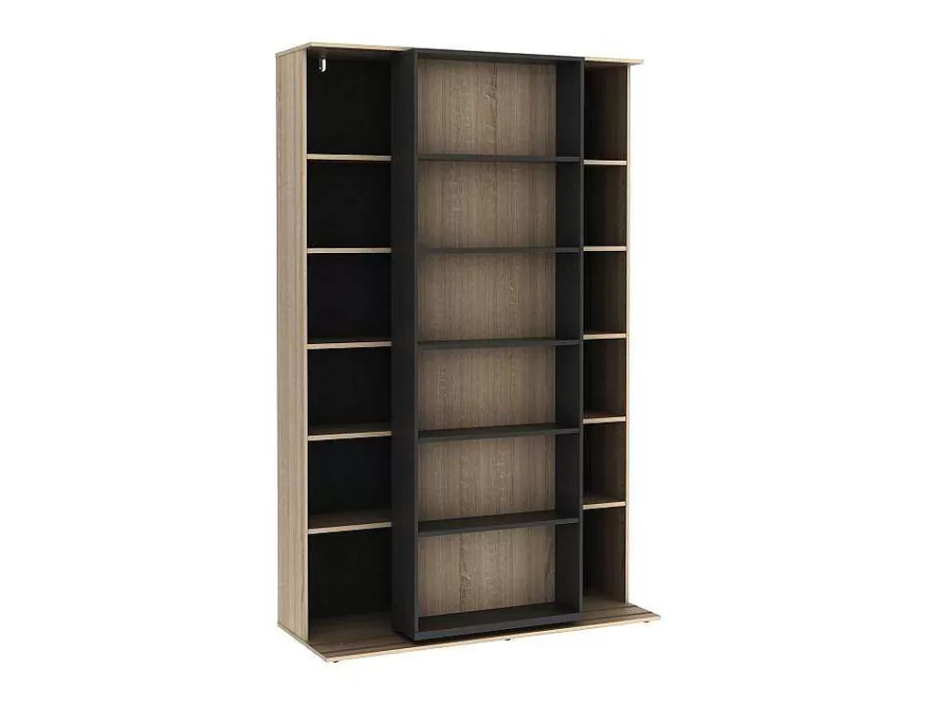 Biblioteca, Vitrina, Estante*Vente-unique Biblioteca De Correr Com 18 Nichos Natural E Antracite - Prali