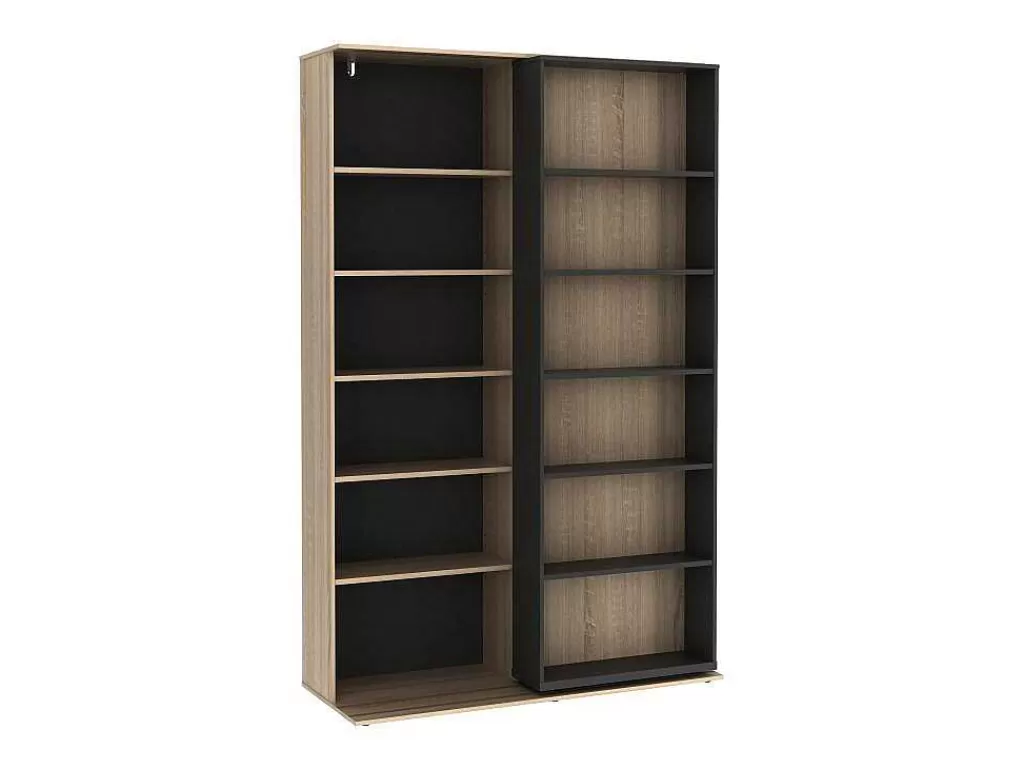 Biblioteca, Vitrina, Estante*Vente-unique Biblioteca De Correr Com 18 Nichos Natural E Antracite - Prali