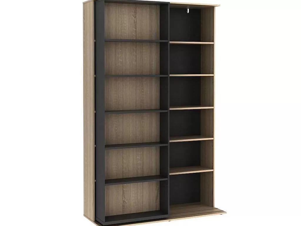 Biblioteca, Vitrina, Estante*Vente-unique Biblioteca De Correr Com 18 Nichos Natural E Antracite - Prali