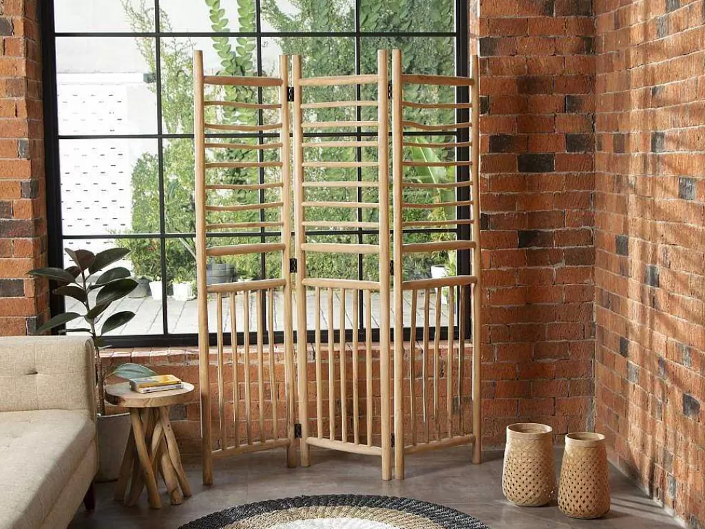 Biombo*OZAIA Biombo Com 3 Paineis Em Madeira De Teca De C. 140 X A 180 Cm Cor Natural - Baguio