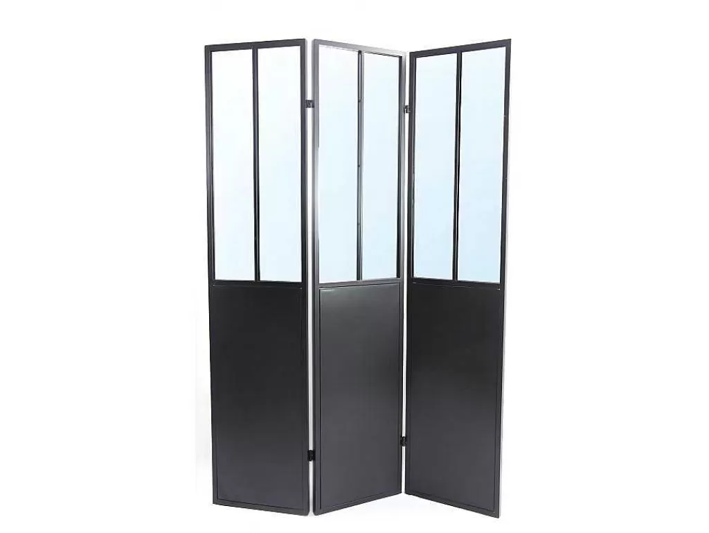 Biombo*OZAIA Biombo Espelho Atelier Industrial Em Metal De A. 180 X C. 122 Cm Cor Preto - Coventry