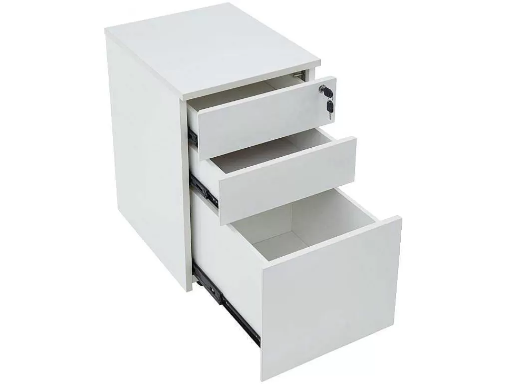 Mobiliário De Escritório*Workēa Bloco De Gavetas De Escritório Móvel Profissional 3 Gavetas Com Fechadura Branco - Downtown