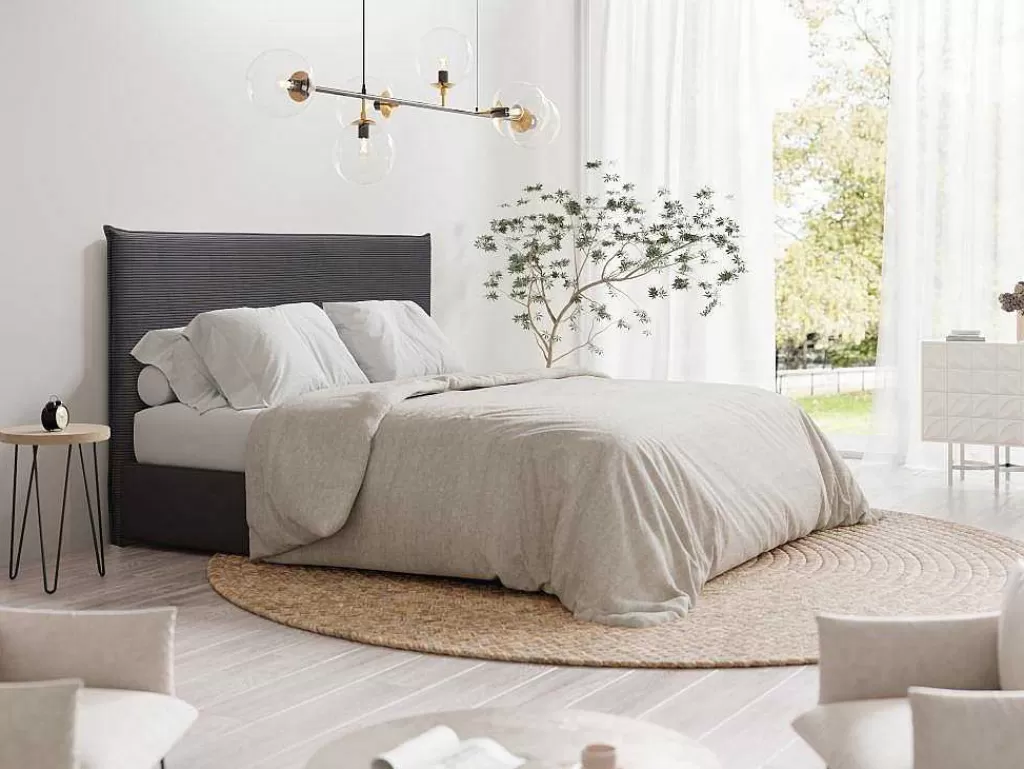 Cabeceira E Ponte De Cama*Vente-unique Cabeceira De Cama 160 Cm Veludo Canelado Cinzento Antracite - Ambrilia