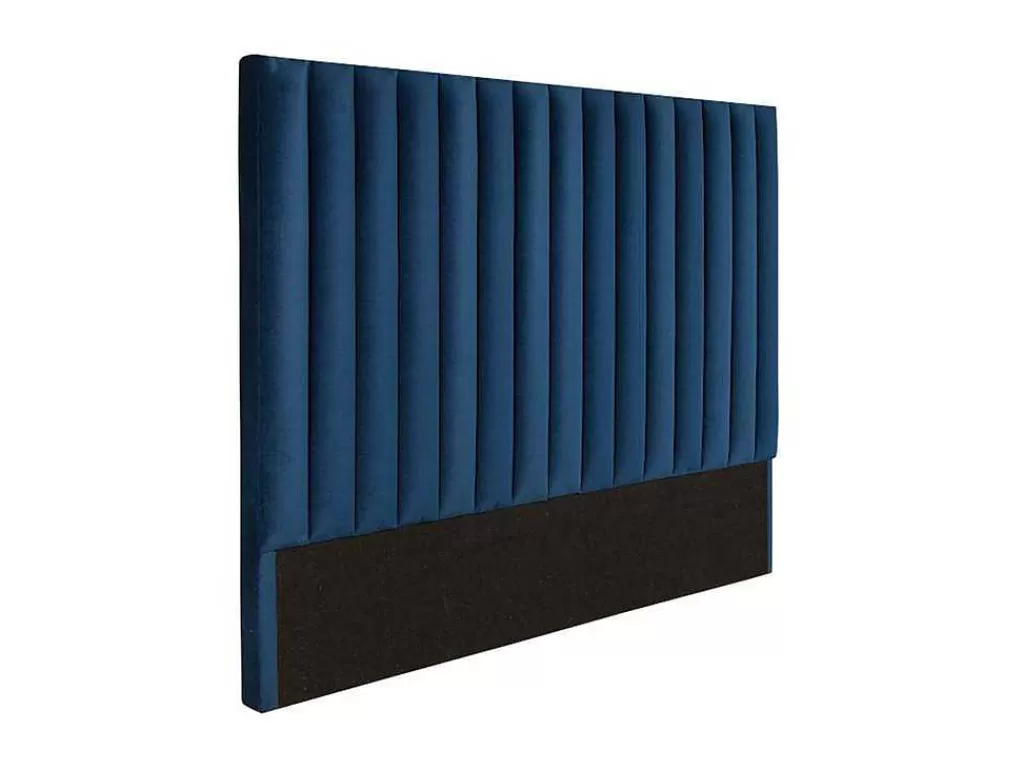 Cabeceira E Ponte De Cama*Vente-unique Cabeceira De Cama Com Costuras Verticais De 140 Cm Em Veludo Cor Azul-Escuro - Sarah