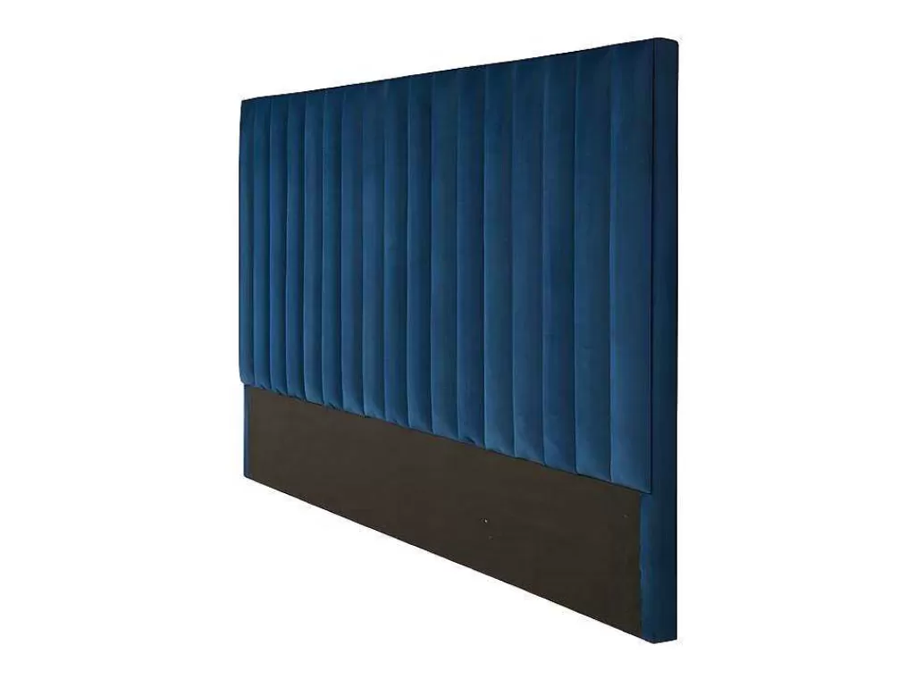 Cabeceira E Ponte De Cama*Vente-unique Cabeceira De Cama Com Costuras Verticais De 160 Cm Em Veludo Cor Azul-Escuro - Sarah
