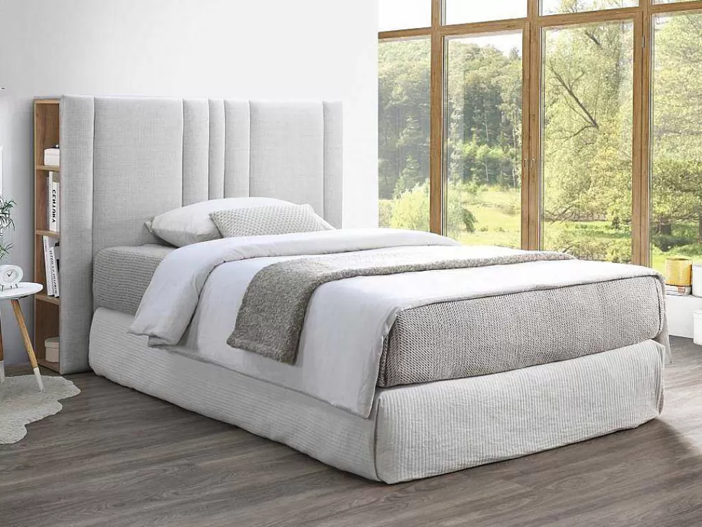 Cabeceira E Ponte De Cama*Vente-unique Cabeceira De Cama Com Espaco De Arrumação 140 Cm Tecido Cinza-Claro E Natural - Siveri