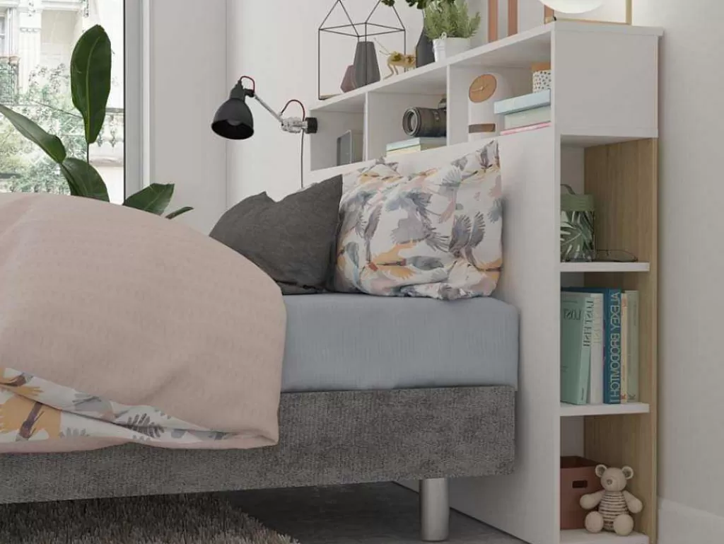Cabeceira E Ponte De Cama*Vente-unique Cabeceira De Cama Com Espacos De Arrumação De 160 Cm Em Branco E Carvalho - Nastia