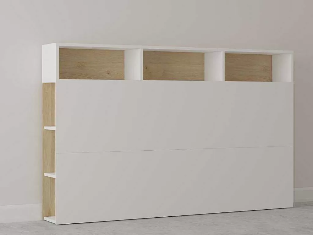Cabeceira E Ponte De Cama*Vente-unique Cabeceira De Cama Com Espacos De Arrumação De 160 Cm Em Branco E Carvalho - Nastia