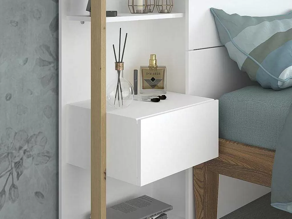 Cabeceira E Ponte De Cama*Vente-unique Cabeceira De Cama Com Mesas De Cabeceira De 160 Cm Cor Branco E Carvalho - Mista