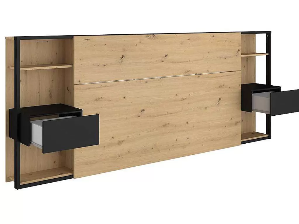 Cabeceira E Ponte De Cama*Vente-unique Cabeceira De Cama Com Mesas De Cabeceira De 160 Cm Cor Carvalho E Preto - Mista