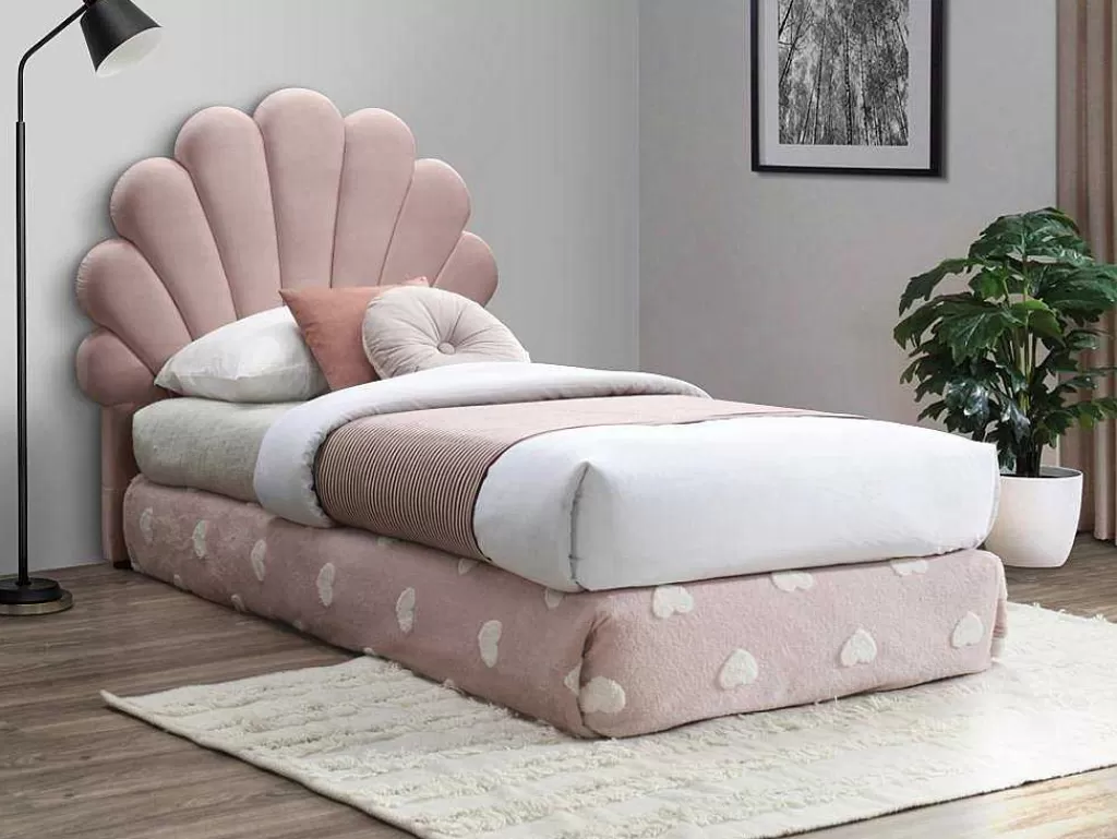 Móvel Para Quarto De Crianças*Vente-unique Cabeceira De Cama Concha 120 Cm Veludo Cor-De-Rosa - Moana