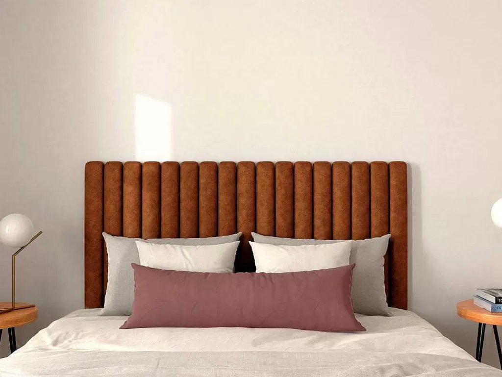 Cabeceira E Ponte De Cama*Vente-unique Cabeceira De Cama Costuras Verticais 150 Cm Tecido Terracota - Sarah
