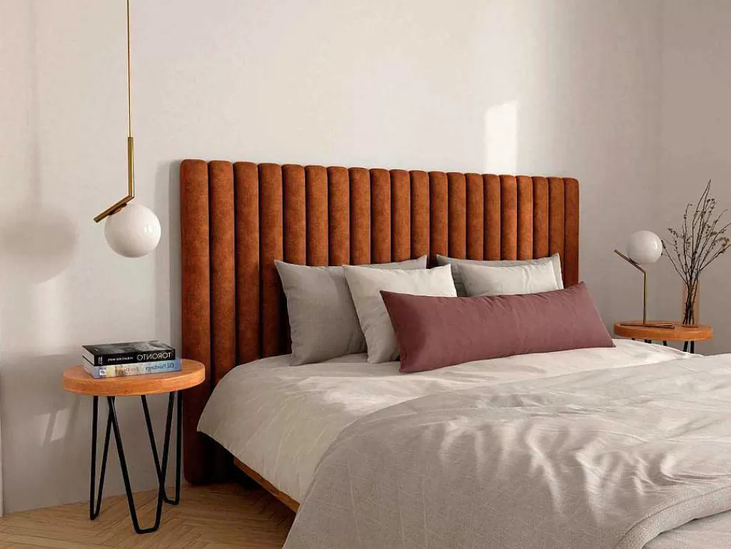 Cabeceira E Ponte De Cama*Vente-unique Cabeceira De Cama Costuras Verticais 200 Cm Tecido Terracota - Sarah