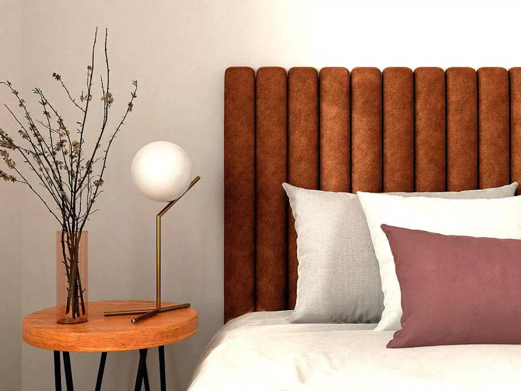 Cabeceira E Ponte De Cama*Vente-unique Cabeceira De Cama Costuras Verticais 200 Cm Tecido Terracota - Sarah