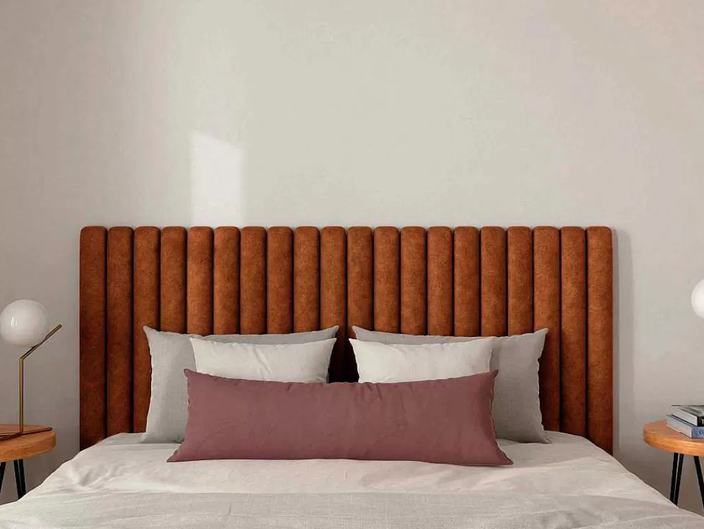 Cabeceira E Ponte De Cama*Vente-unique Cabeceira De Cama Costuras Verticais 200 Cm Tecido Terracota - Sarah