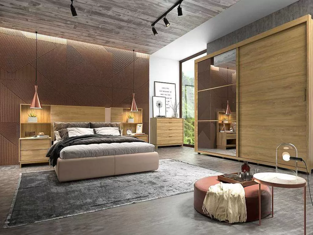 Cabeceira E Ponte De Cama*Vente-unique Cabeceira De Cama Extensivel Com Mesas De Cabeceira 140/160 Cm Cor Natural - Novoli