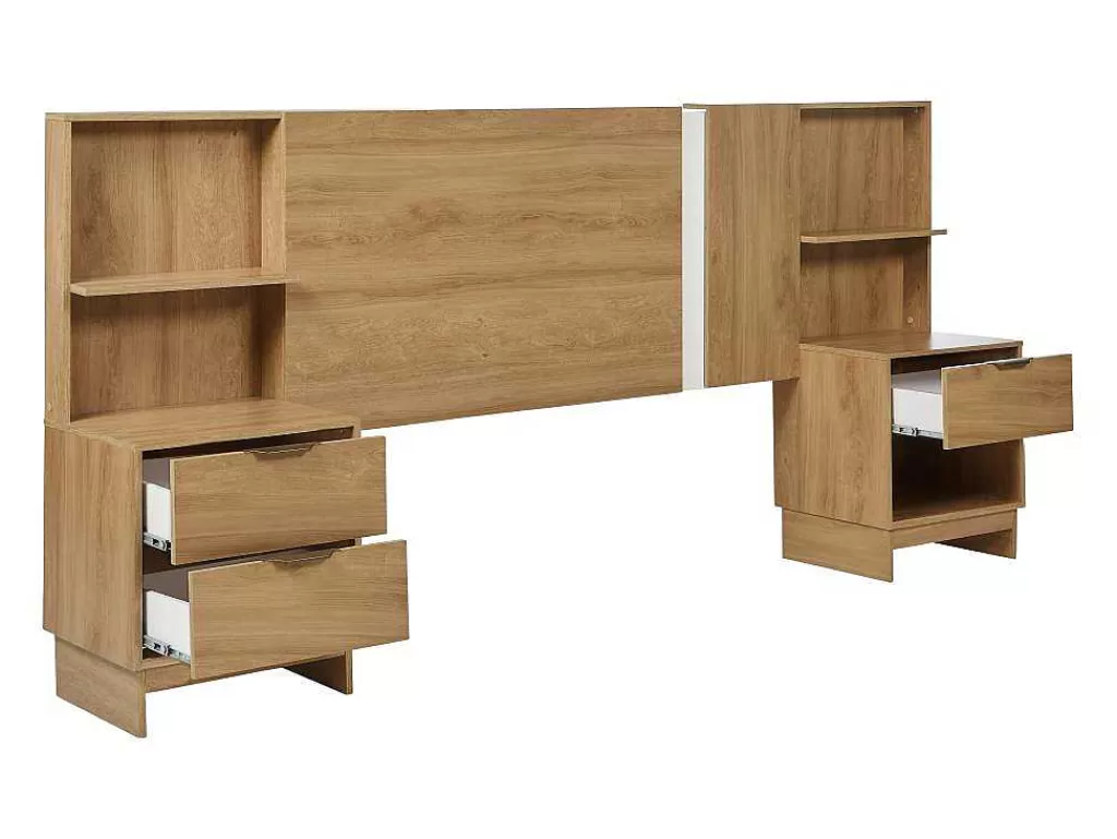 Cabeceira E Ponte De Cama*Vente-unique Cabeceira De Cama Extensivel Com Mesas De Cabeceira 140/160 Cm Cor Natural - Novoli