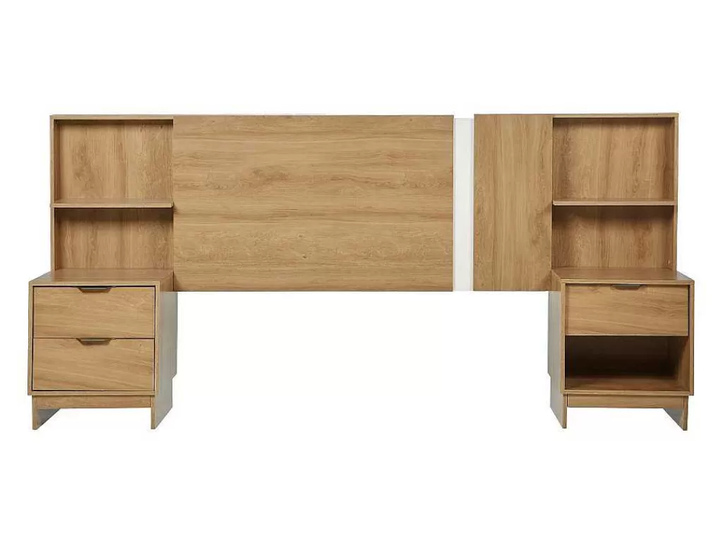 Cabeceira E Ponte De Cama*Vente-unique Cabeceira De Cama Extensivel Com Mesas De Cabeceira 140/160 Cm Cor Natural - Novoli