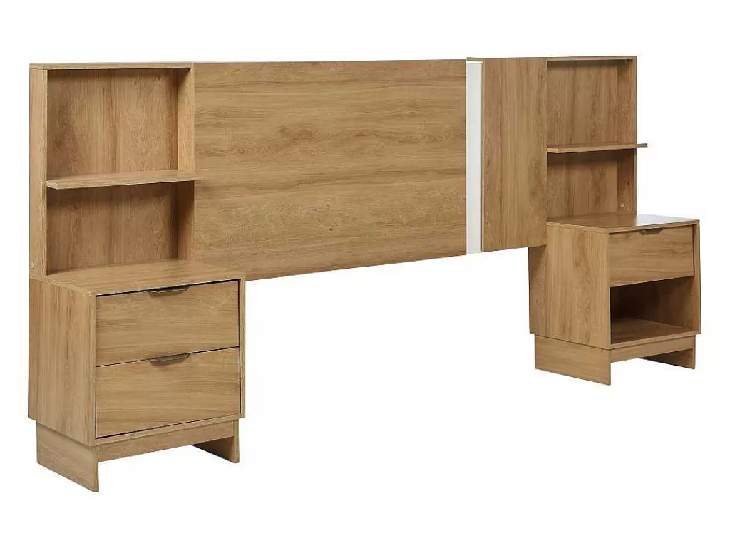 Cabeceira E Ponte De Cama*Vente-unique Cabeceira De Cama Extensivel Com Mesas De Cabeceira 140/160 Cm Cor Natural - Novoli