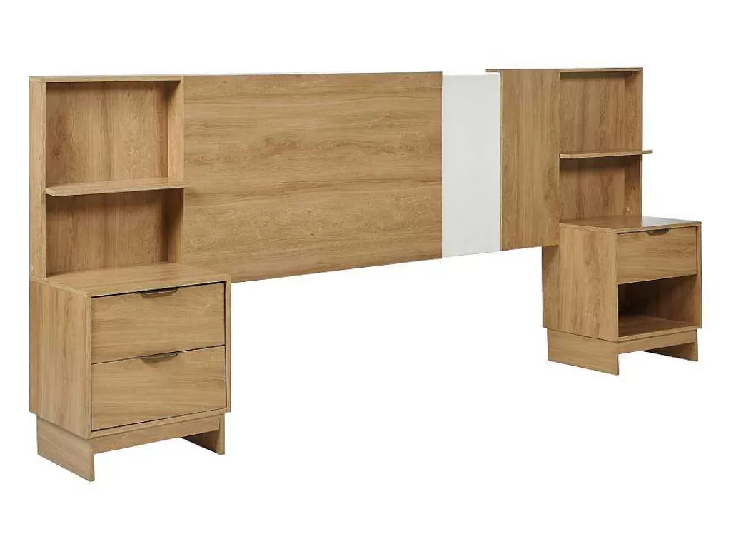 Cabeceira E Ponte De Cama*Vente-unique Cabeceira De Cama Extensivel Com Mesas De Cabeceira 140/160 Cm Cor Natural - Novoli