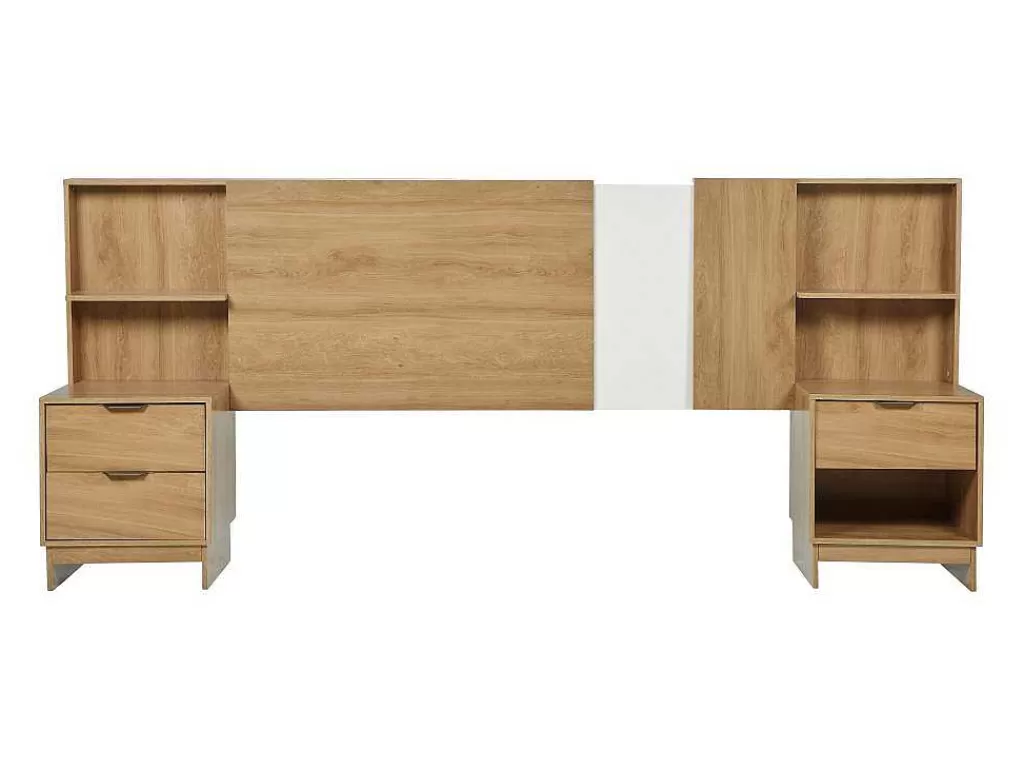 Cabeceira E Ponte De Cama*Vente-unique Cabeceira De Cama Extensivel Com Mesas De Cabeceira 140/160 Cm Cor Natural - Novoli
