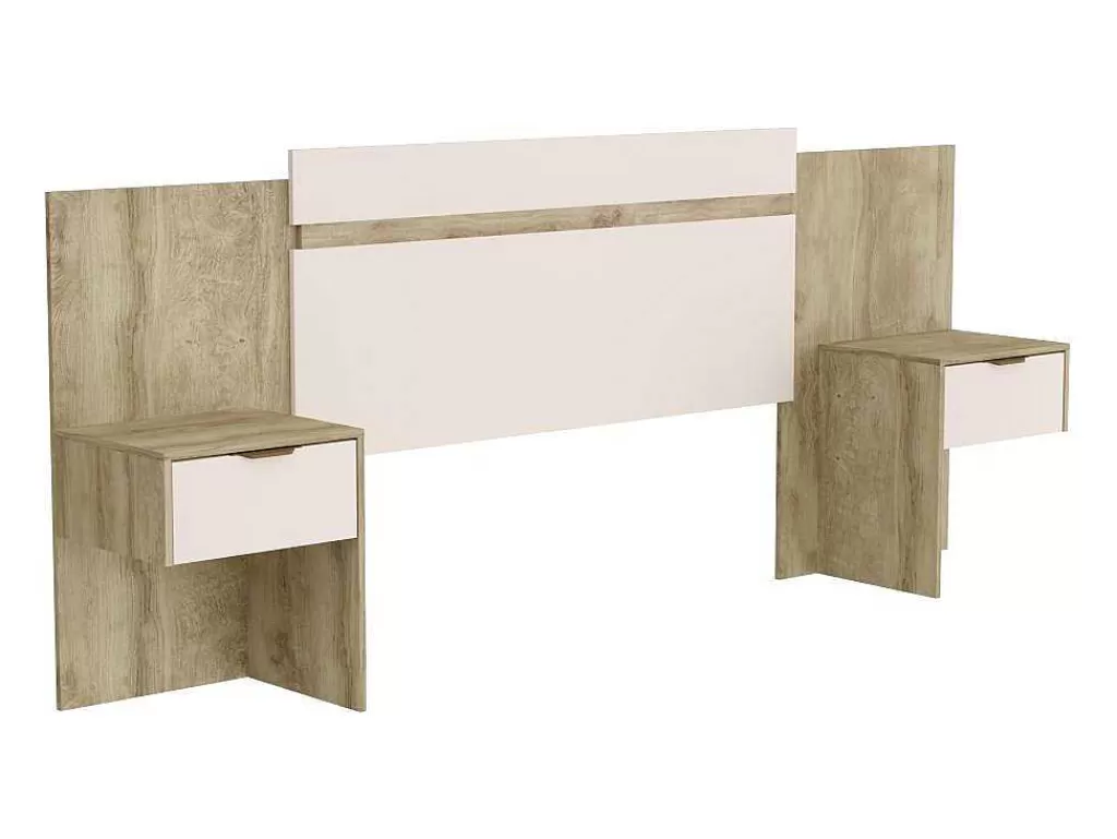 Cabeceira E Ponte De Cama*Vente-unique Cabeceira De Cama Extensivel Com Mesas De Cabeceira 140/160 Cm Cor Natural E Marfim - Parati