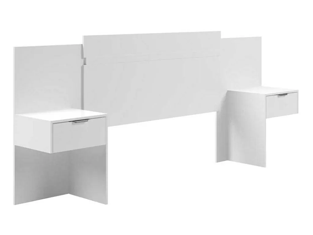 Cabeceira E Ponte De Cama*Vente-unique Cabeceira De Cama Extensivel Com Mesas De Cabeceira De 140/160 Cm Cor Branco - Parati
