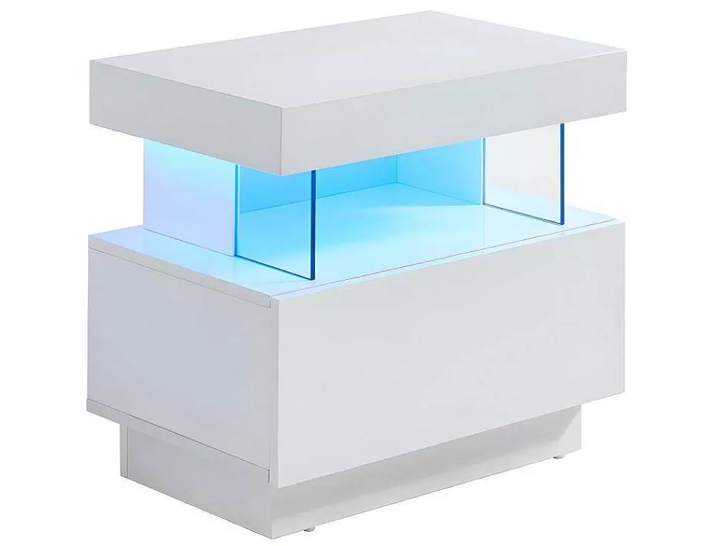 Mesa De Cabeceira*Vente-unique Cabeceira Fabio - Mdf Lacado Branco - Leds - 1 Gaveta E 1 Nicho