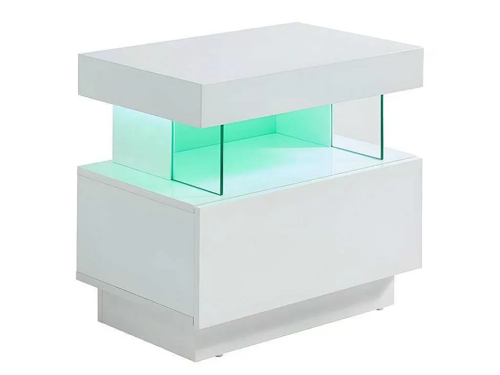 Mesa De Cabeceira*Vente-unique Cabeceira Fabio - Mdf Lacado Branco - Leds - 1 Gaveta E 1 Nicho