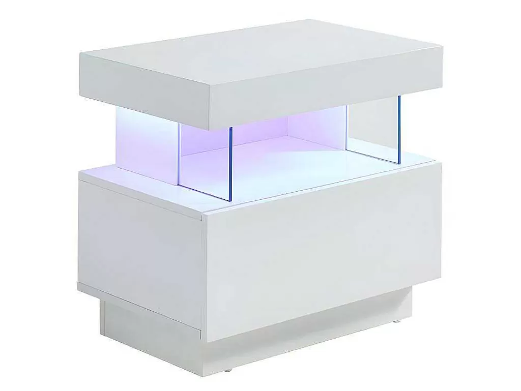 Mesa De Cabeceira*Vente-unique Cabeceira Fabio - Mdf Lacado Branco - Leds - 1 Gaveta E 1 Nicho