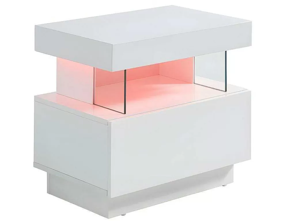 Mesa De Cabeceira*Vente-unique Cabeceira Fabio - Mdf Lacado Branco - Leds - 1 Gaveta E 1 Nicho
