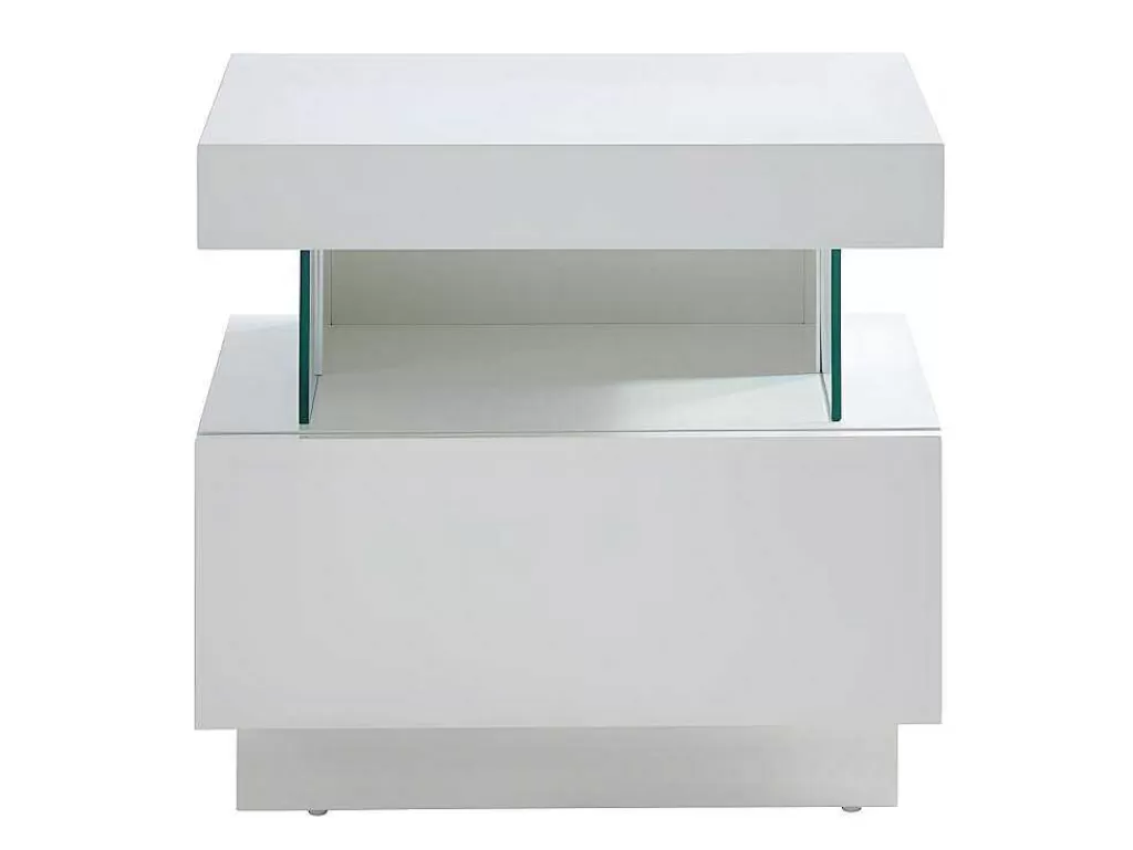 Mesa De Cabeceira*Vente-unique Cabeceira Fabio - Mdf Lacado Branco - Leds - 1 Gaveta E 1 Nicho