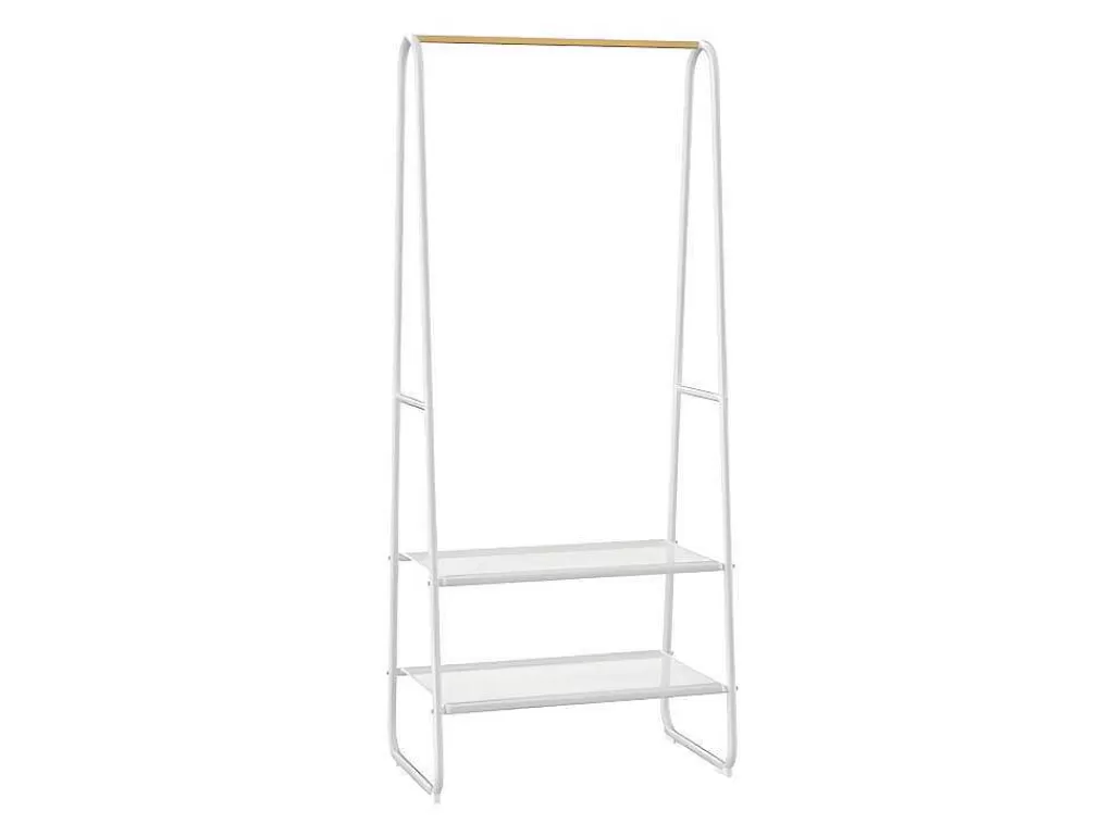 Arrumação E Acessórios De Quarto*Vente-unique Cabide De Roupa Com 2 Prateleiras De Lingerie De C64 Cm Em Metal Branco E Madeira De Faia - Dogu