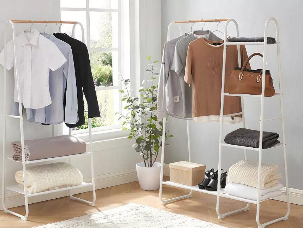 Arrumação E Acessórios De Quarto*Vente-unique Cabide De Roupa Com 5 Prateleiras Para Lingerie De C100 Cm Em Metal Branco E Madeira De Faia - Dogu